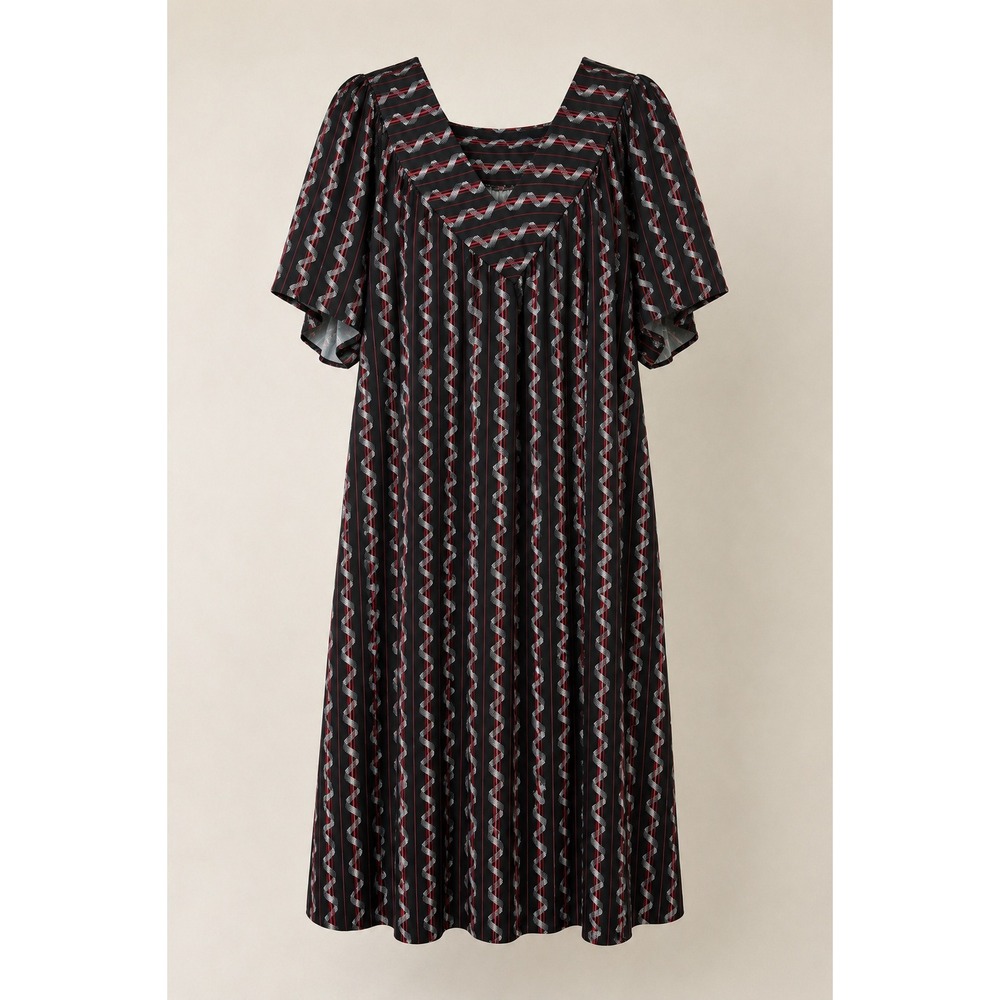 Granada Geometric House Dress 2X Black Red Pockets Grannycore Retro